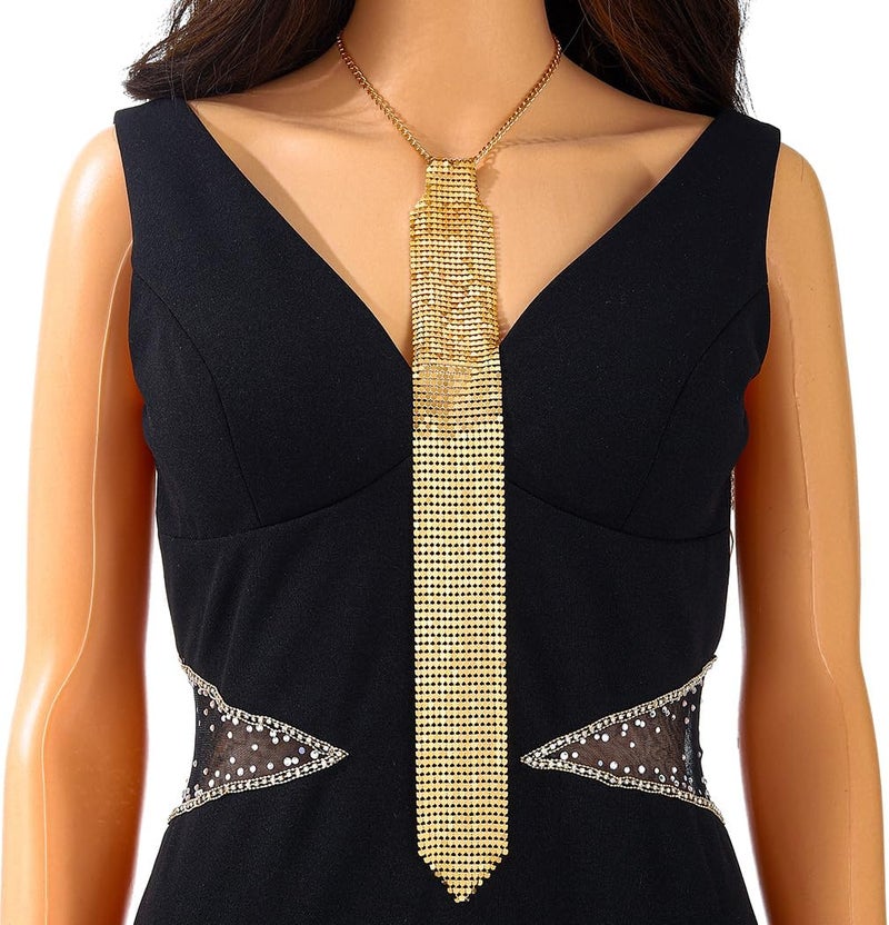Bmirth Sequins Neck Tie Black Sequins Strands Necklace Gothic Long Neck Tie Jewelry for Party Prom Daily - Image 2